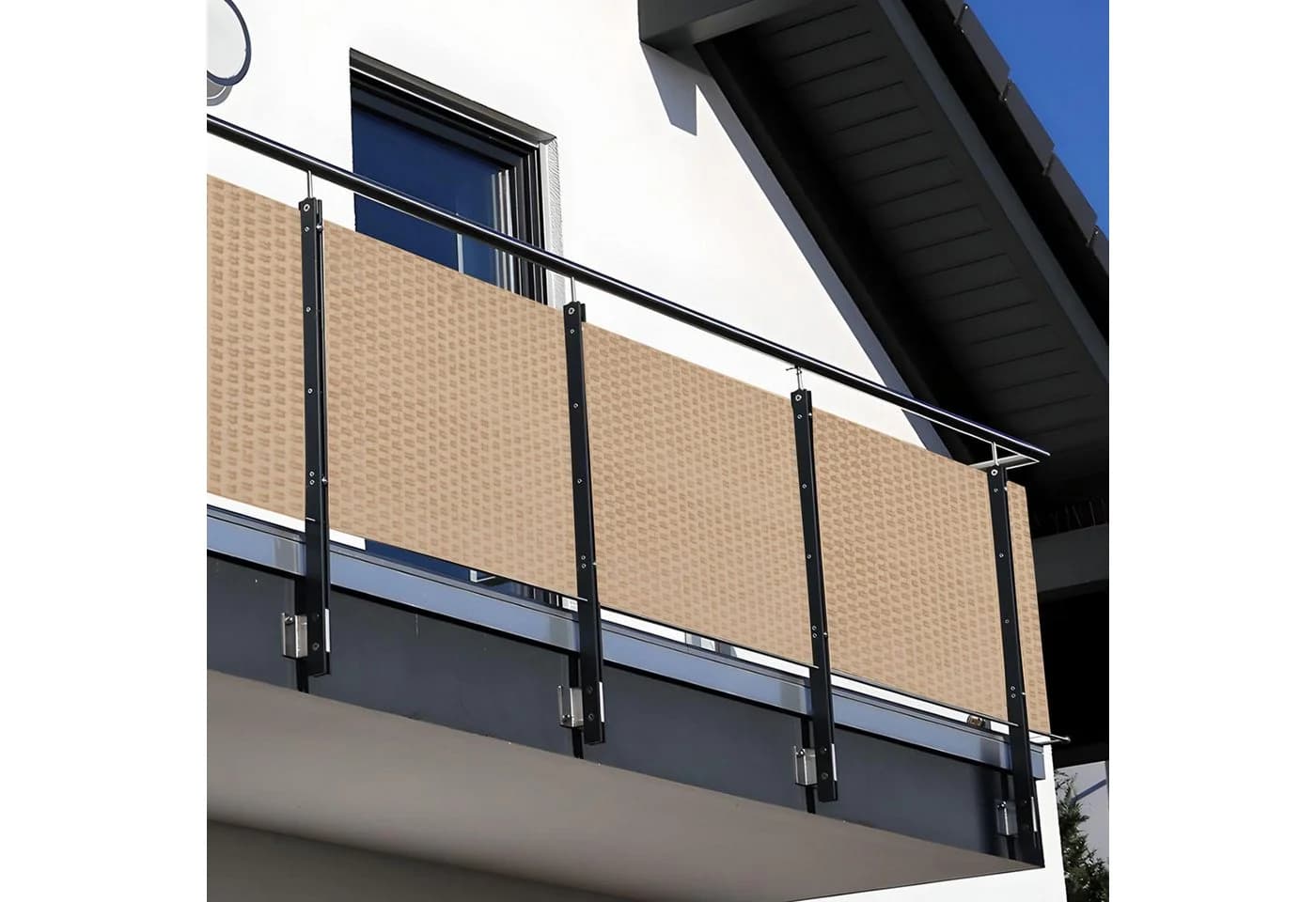 NYVI Balkonsichtschutz Polyrattan Beige 100% Blickdicht UV-fest - Bild 2
