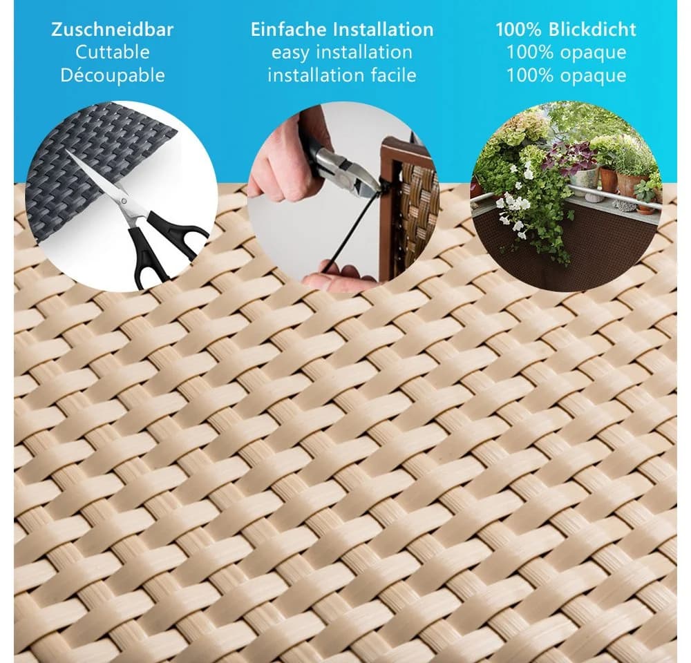 NYVI Balkonsichtschutz Polyrattan Beige 100% Blickdicht UV-fest - Bild 3