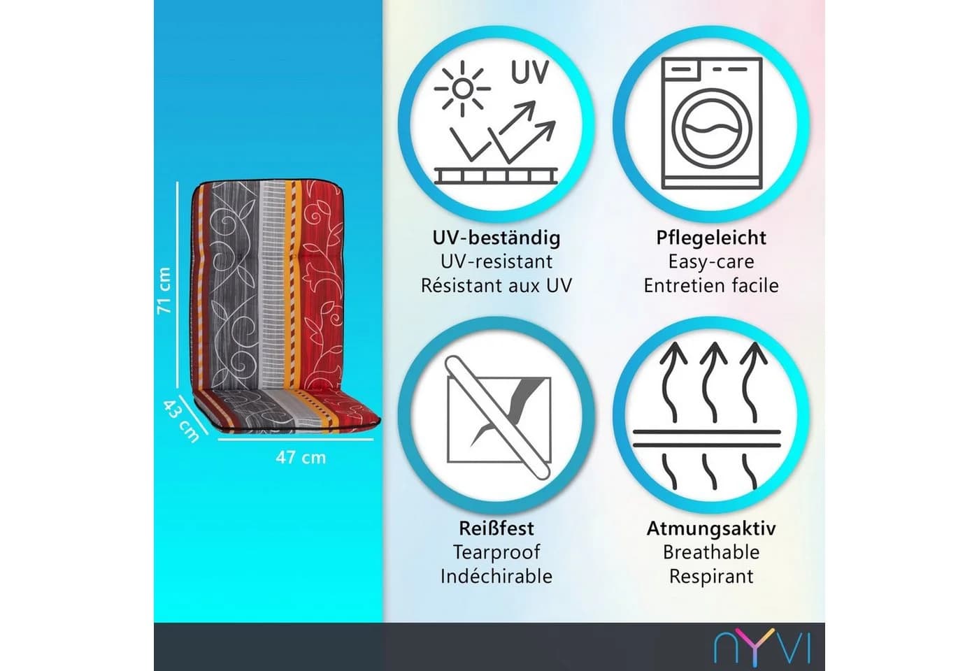 NYVI Hochlehnerauflage Hawaii 2er Set Blau/Weiß Gestreift