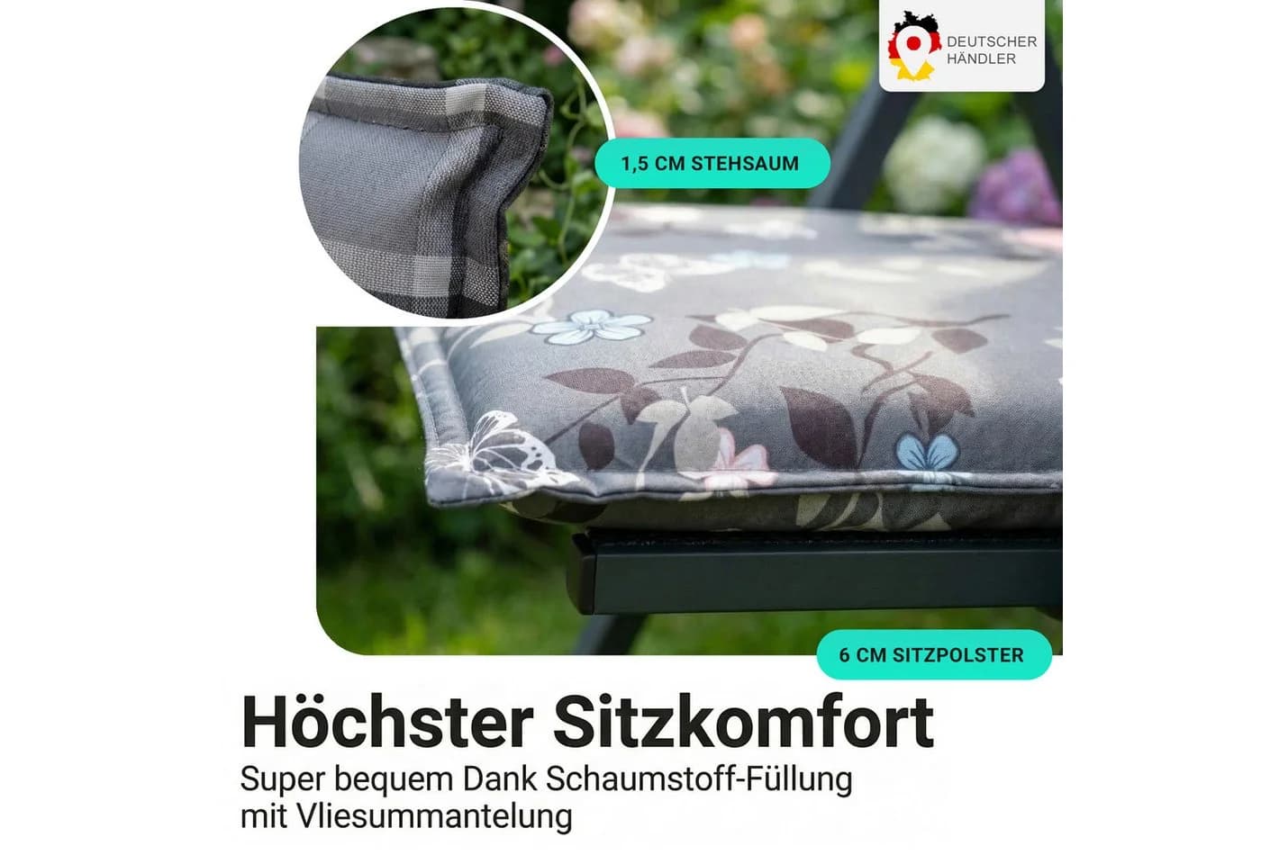 NYVI Gartenstuhl-Auflage Barcelona 4er Set Blume Hellblau - Bild 5