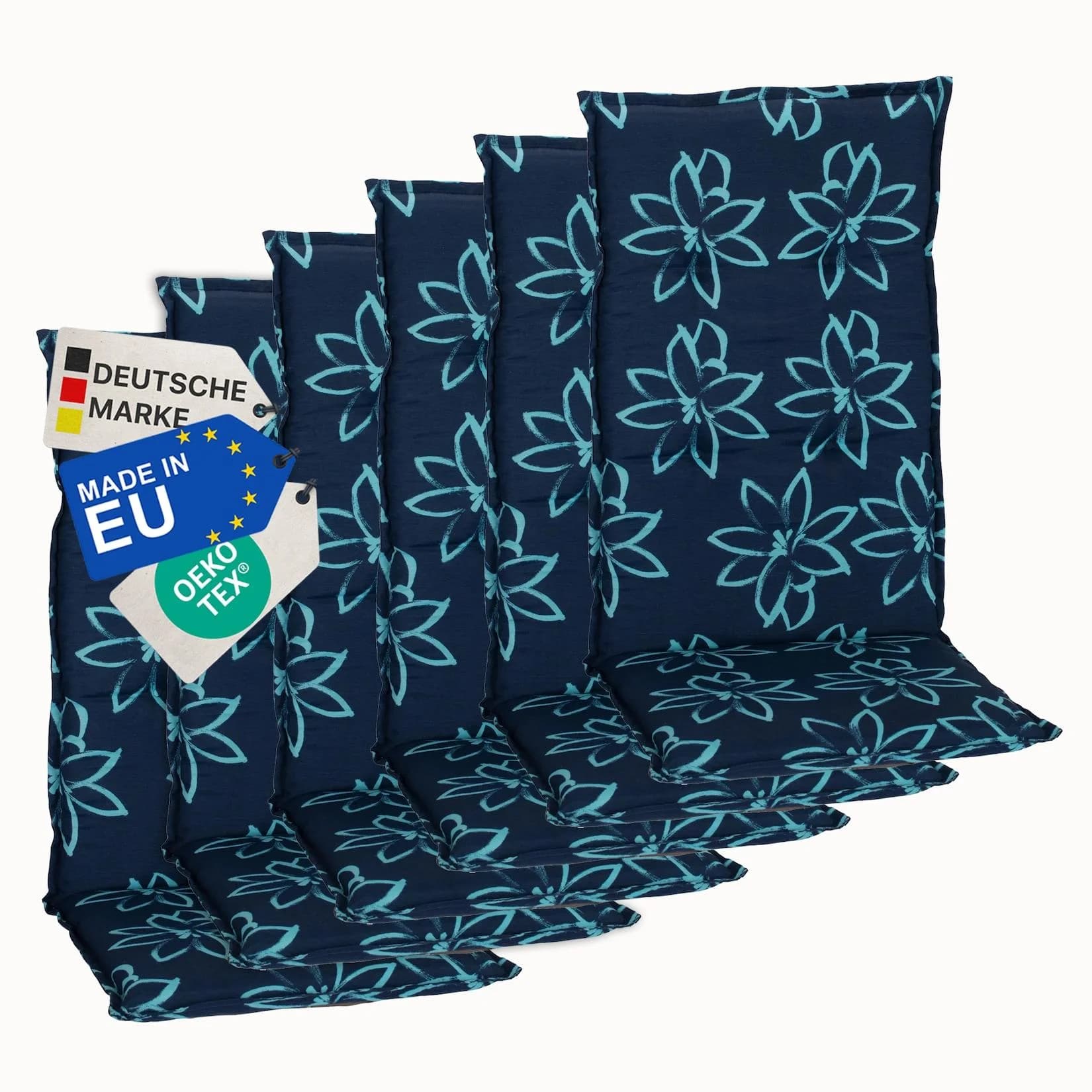 NYVI Gartenstuhl-Auflage Barcelona 6er Set - Hellblau Blume