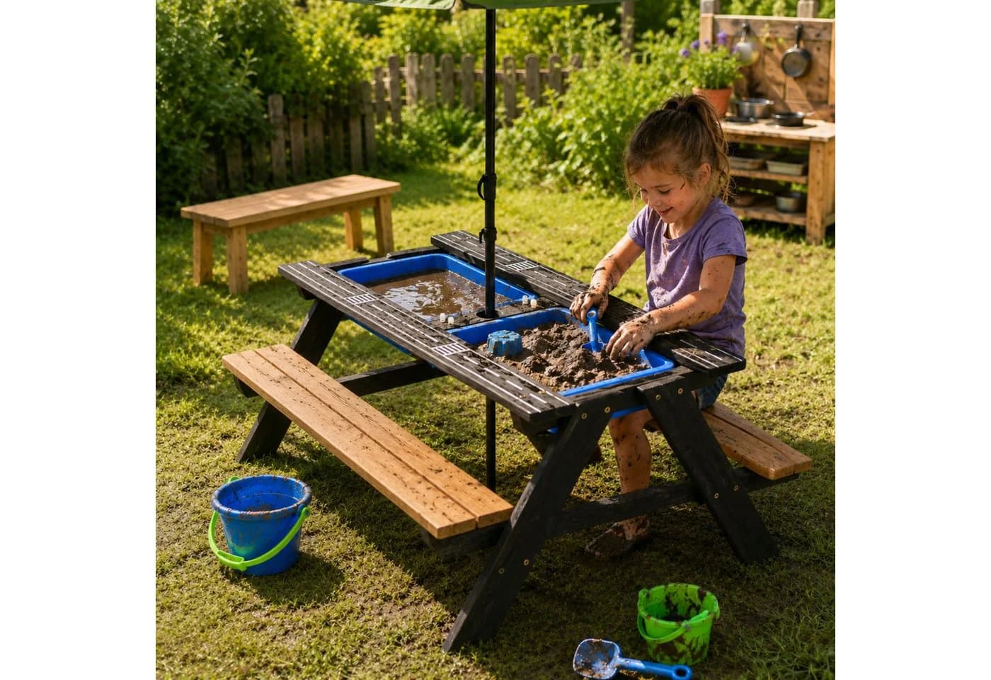 HAGO Garten-Kindersitzgruppe mit Spieltisch und Kunststoffwanne - Bild 3
