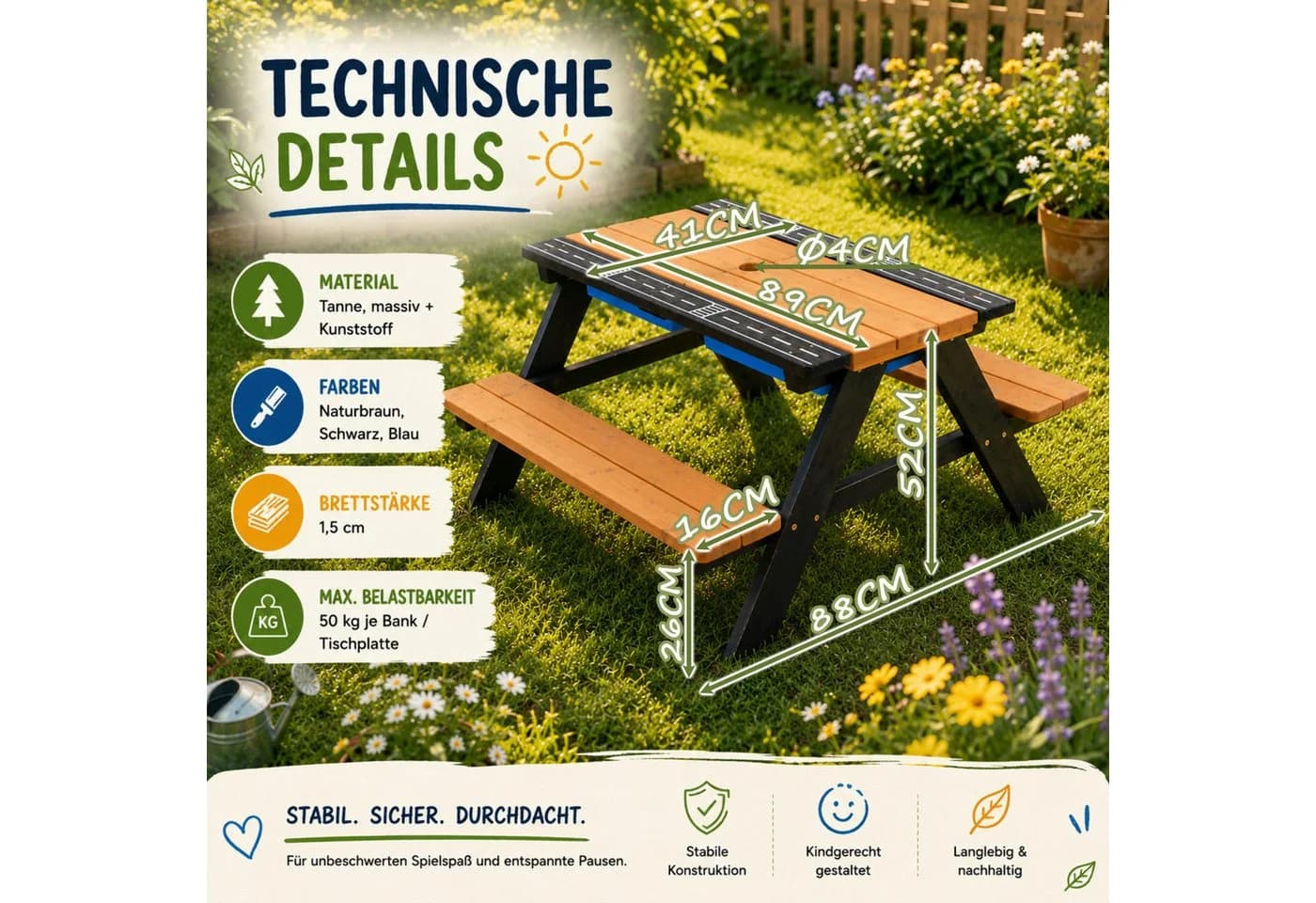 HAGO Garten-Kindersitzgruppe mit Spieltisch und Kunststoffwanne - Bild 5