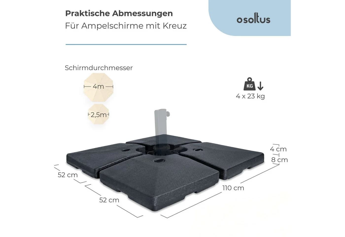 osoltus Schirmständer 4x Einlegeplatten befüllbar UV-beständig - Bild 3
