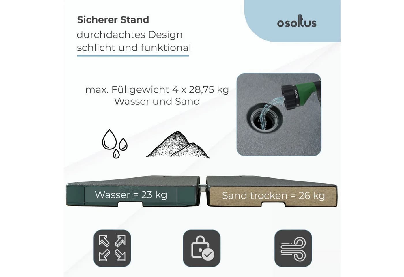 osoltus Schirmständer 4x Einlegeplatten befüllbar UV-beständig - Bild 5