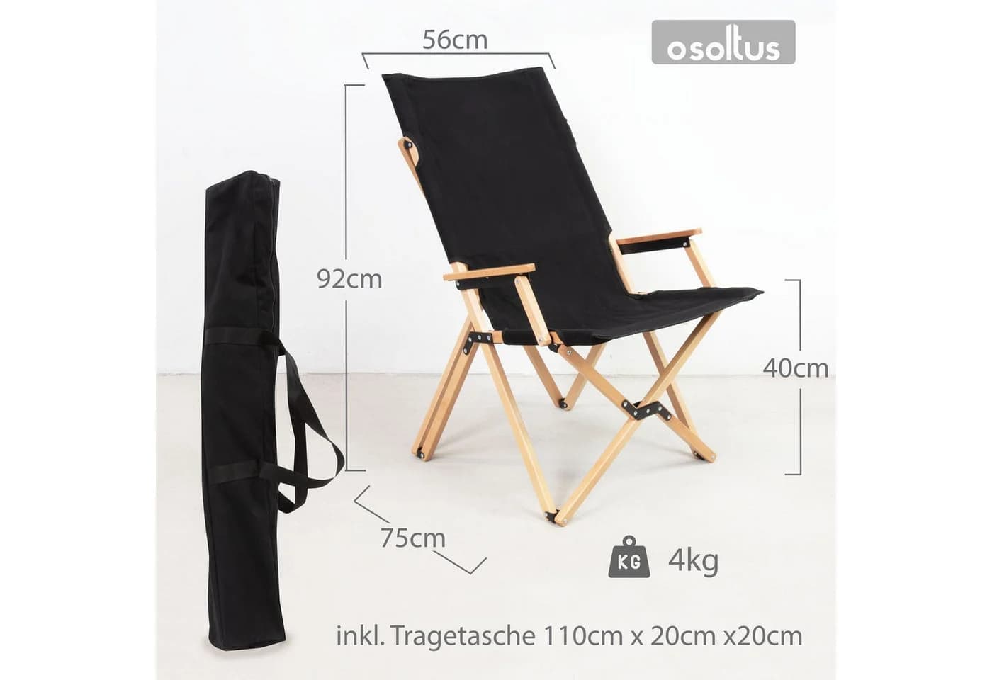 osoltus Naomi Campingstuhl Buche Schwarz mit Armlehne - Bild 3