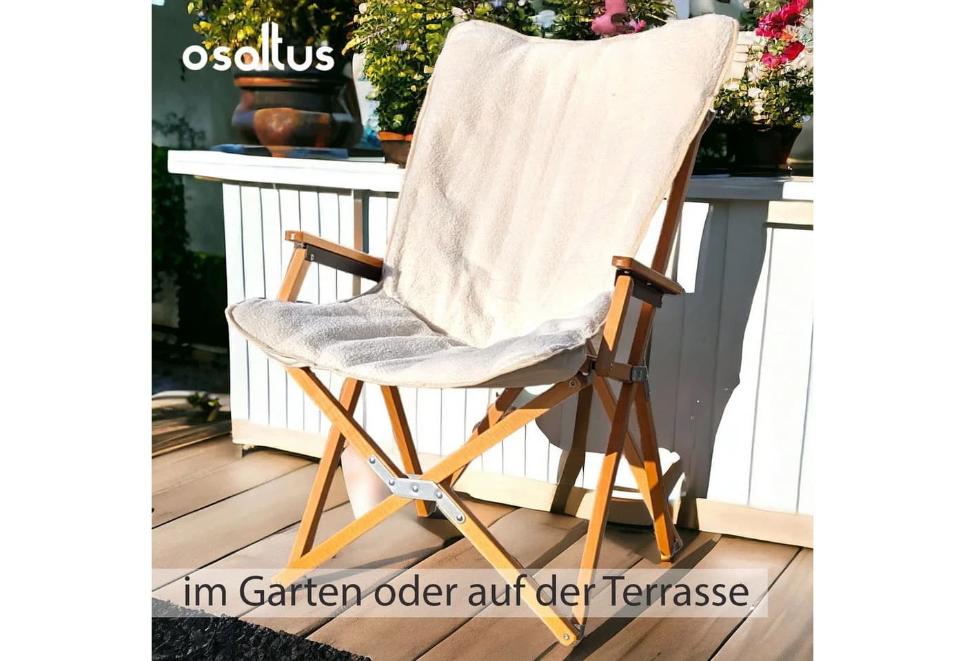 osoltus Campingstuhl mit Teddyfell-Bezug und Buchenholzgestell - Bild 4