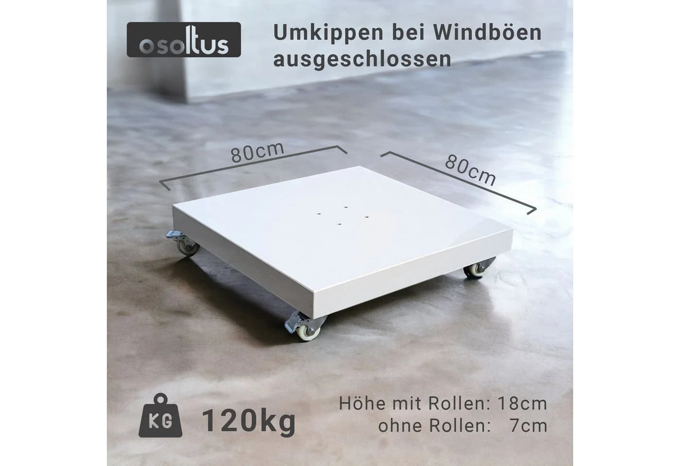 osoltus Ampelschirmständer mit Rollen Beton Weiß 120kg - Bild 3