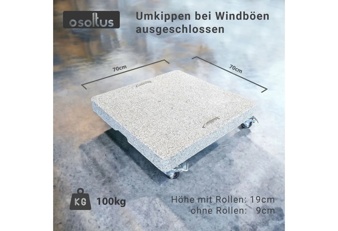 osoltus Granit Schirmständer 100 kg mit Rollen Grau - Bild 3