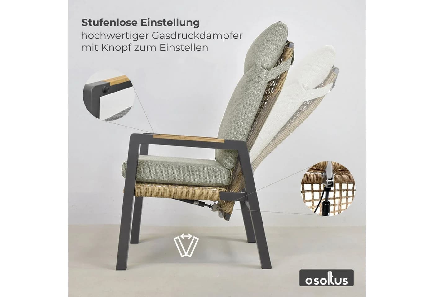 osoltus Gartenlounge-Sessel Vicenza Alu Teak verstellbar Anthrazit - Bild 4
