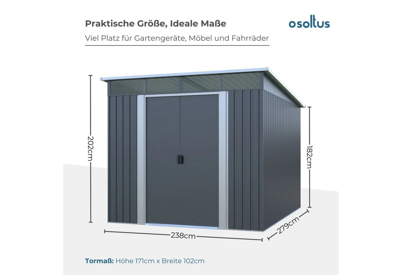 osoltus Metall Gerätehaus grau mit Pultdach - Bild 3
