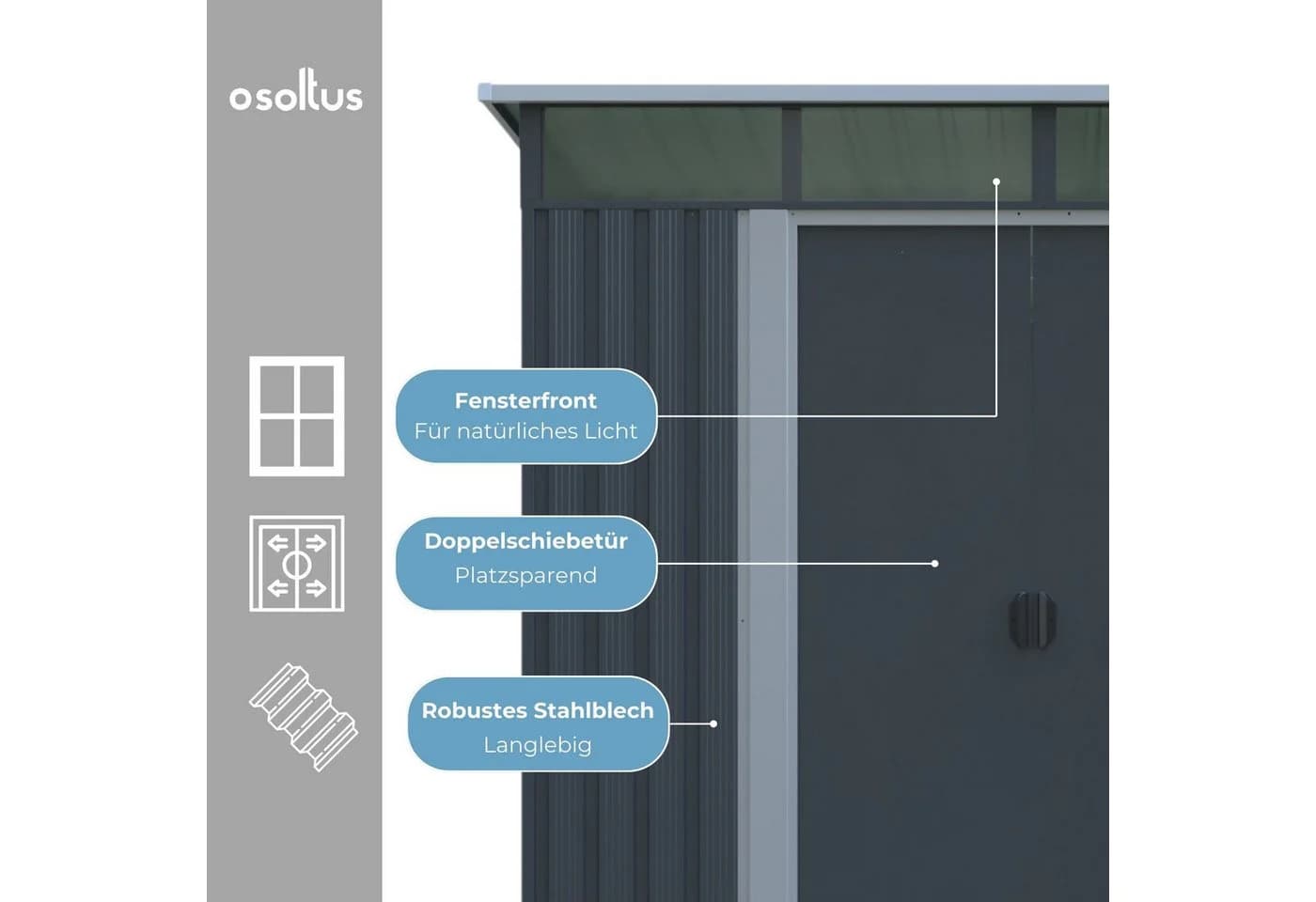 osoltus Metall Gerätehaus grau mit Pultdach - Bild 5