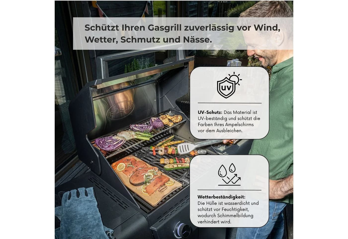 osoltus BBQ Abdeckhaube Schwarz - Premium Schutzhaube für Gasgrill - Bild 5