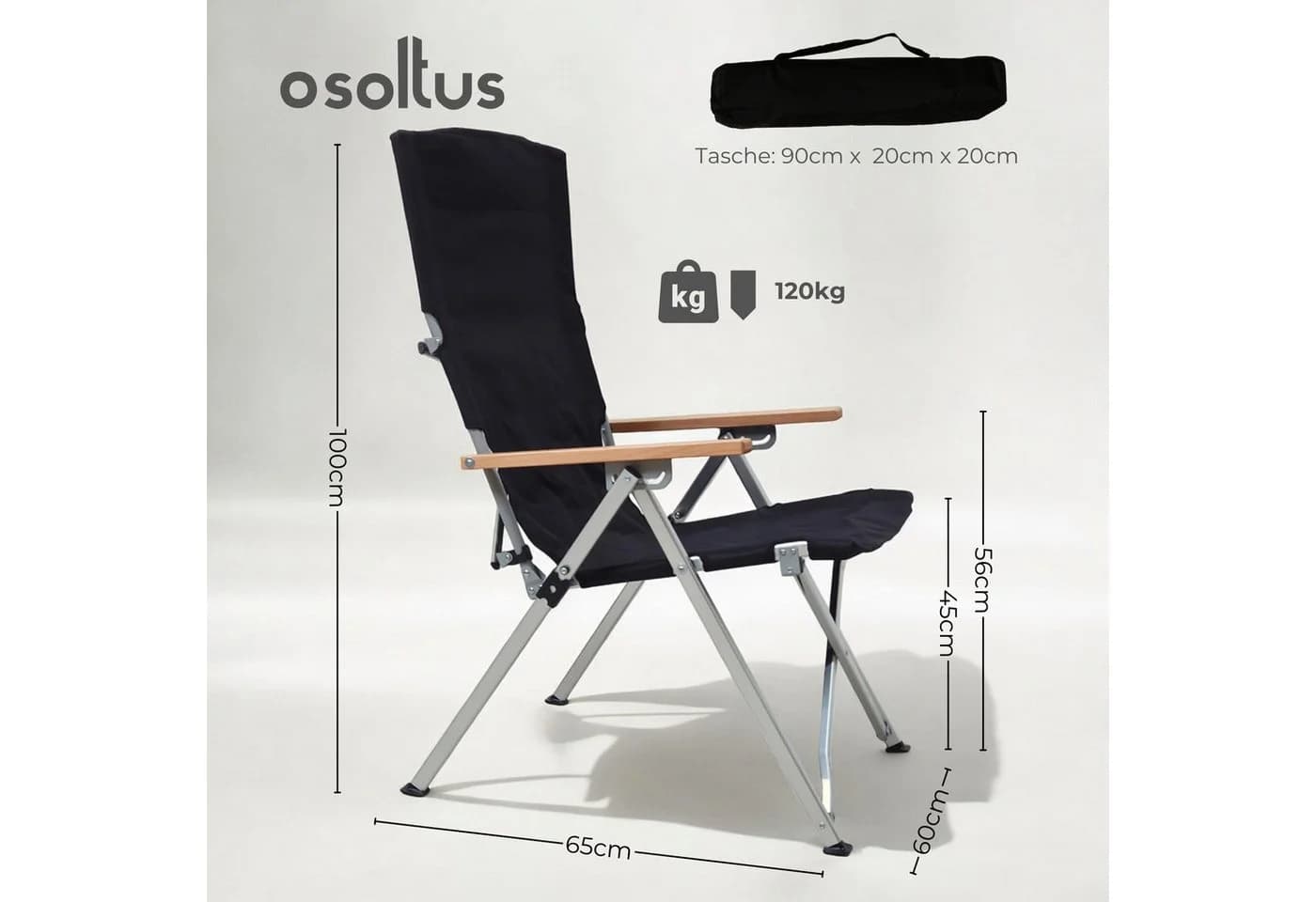 osoltus Campingstuhl faltbar verstellbar Aluminium mit Buchenholz-Armlehnen - Bild 3
