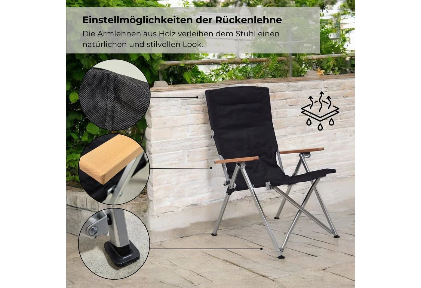 osoltus Campingstuhl faltbar verstellbar Aluminium mit Buchenholz-Armlehnen - Bild 5