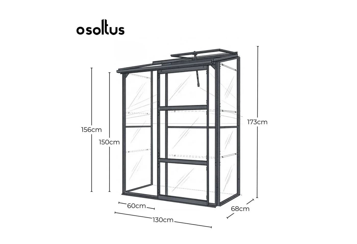osoltus Premium Anlehngewächshaus Schwarz Aluminium & Glas - Bild 3