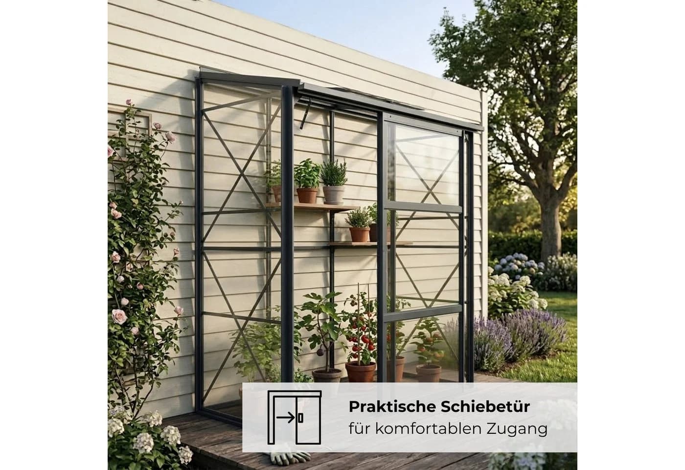 osoltus Premium Anlehngewächshaus Schwarz Aluminium & Glas - Bild 5