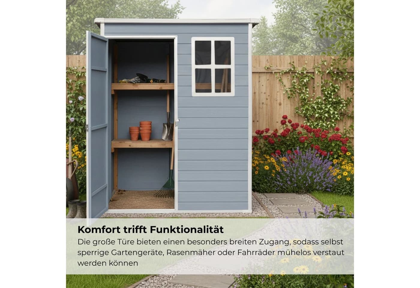 osoltus Lönneberga Gartenhaus Kunststoff Grau/Weiß - Bild 4