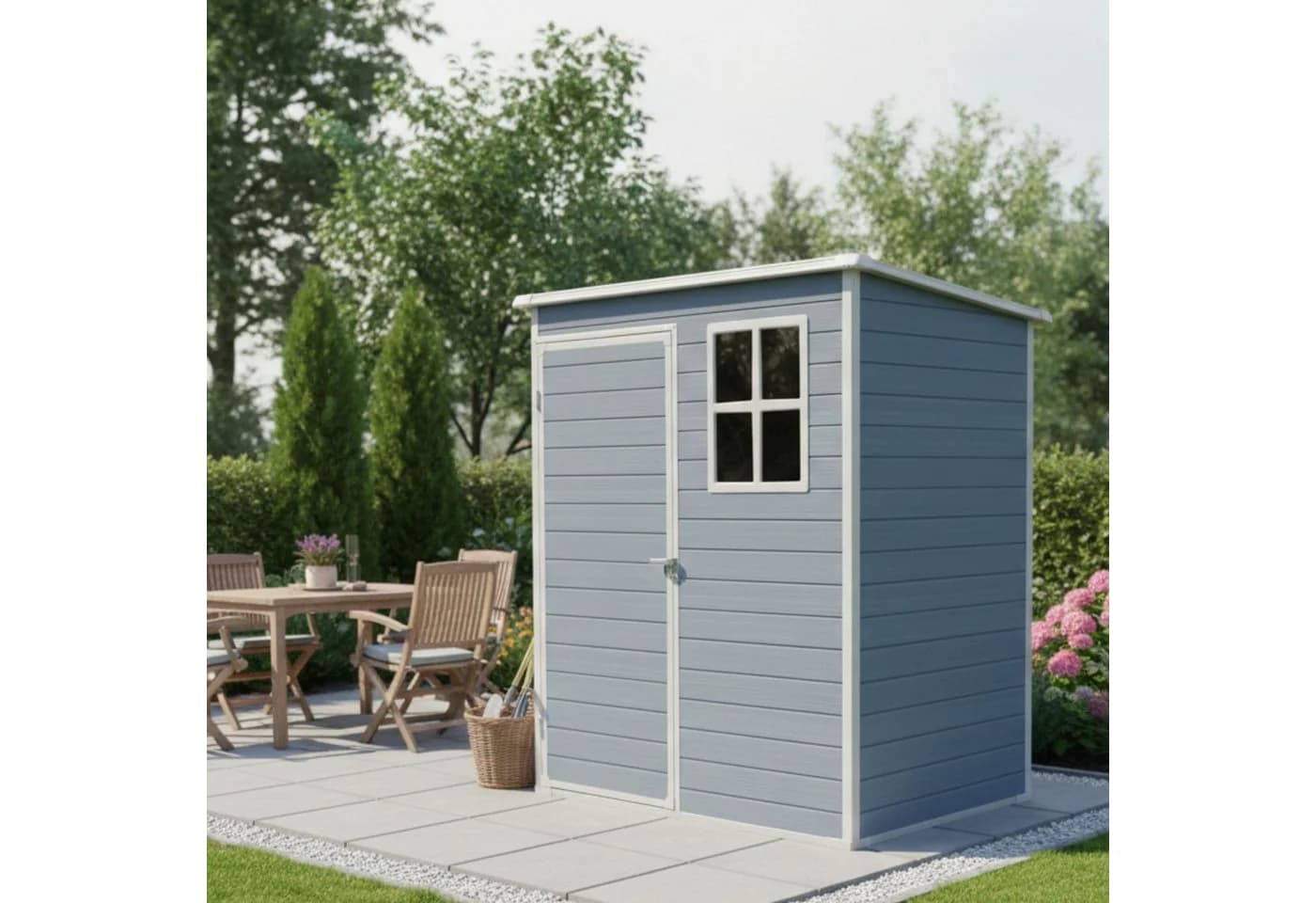 osoltus Lönneberga Gartenhaus Kunststoff Grau/Weiß - Bild 5