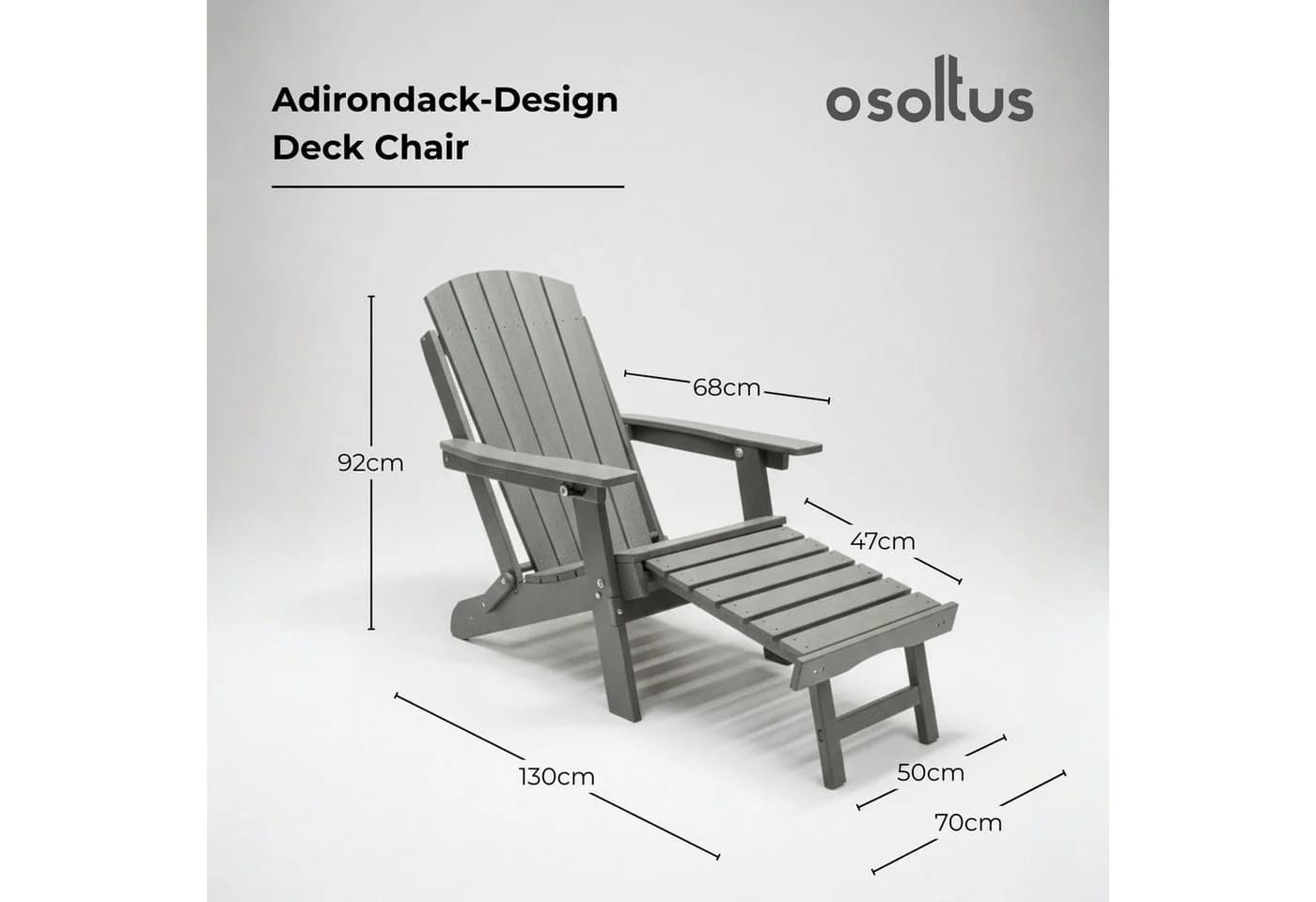 osoltus Canadian Deckchair Adirondack Stuhl mit Fußhocker HDPE Grau - Bild 3
