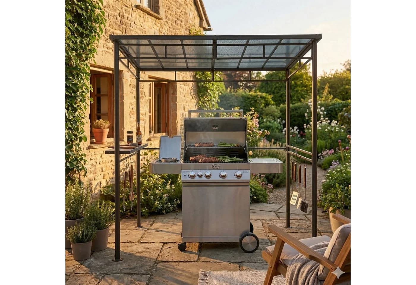 osoltus Grillpavillon mit Doppelstegplatte Dach Anthrazit - Bild 4
