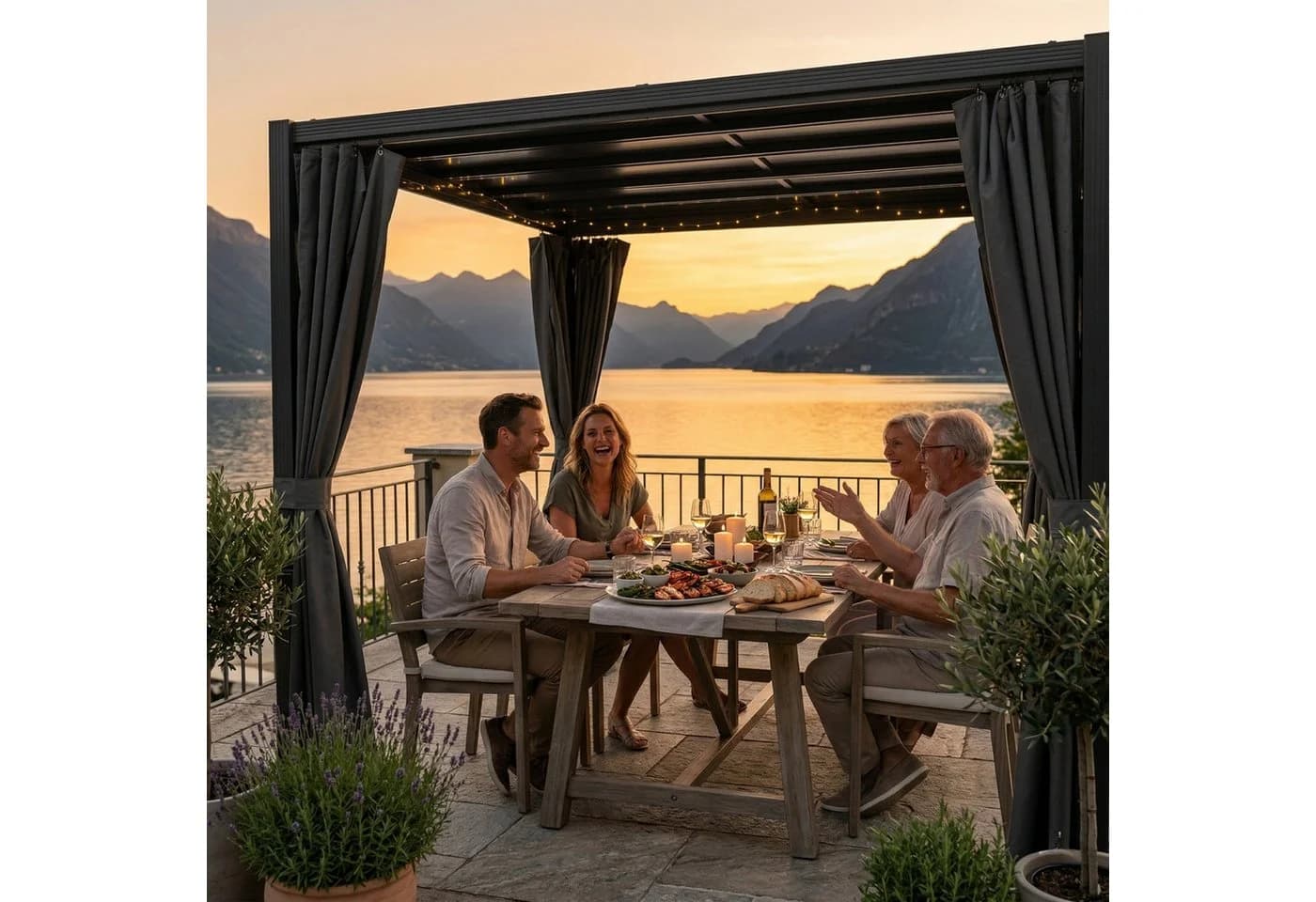 osoltus Lamellen-Pavillon Pergola mit Vorhang Anthrazit