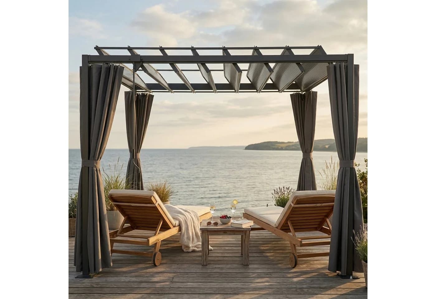 osoltus Lamellen-Pavillon Pergola mit Vorhang Anthrazit - Bild 4