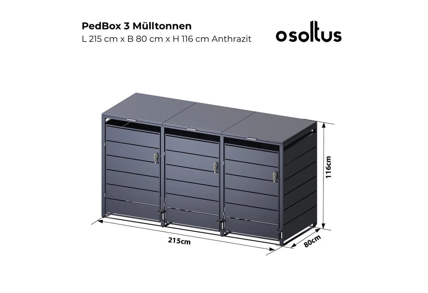 osoltus Mülltonnenbox PedBox mit Pedal für 3 Tonnen Anthrazit - Bild 3