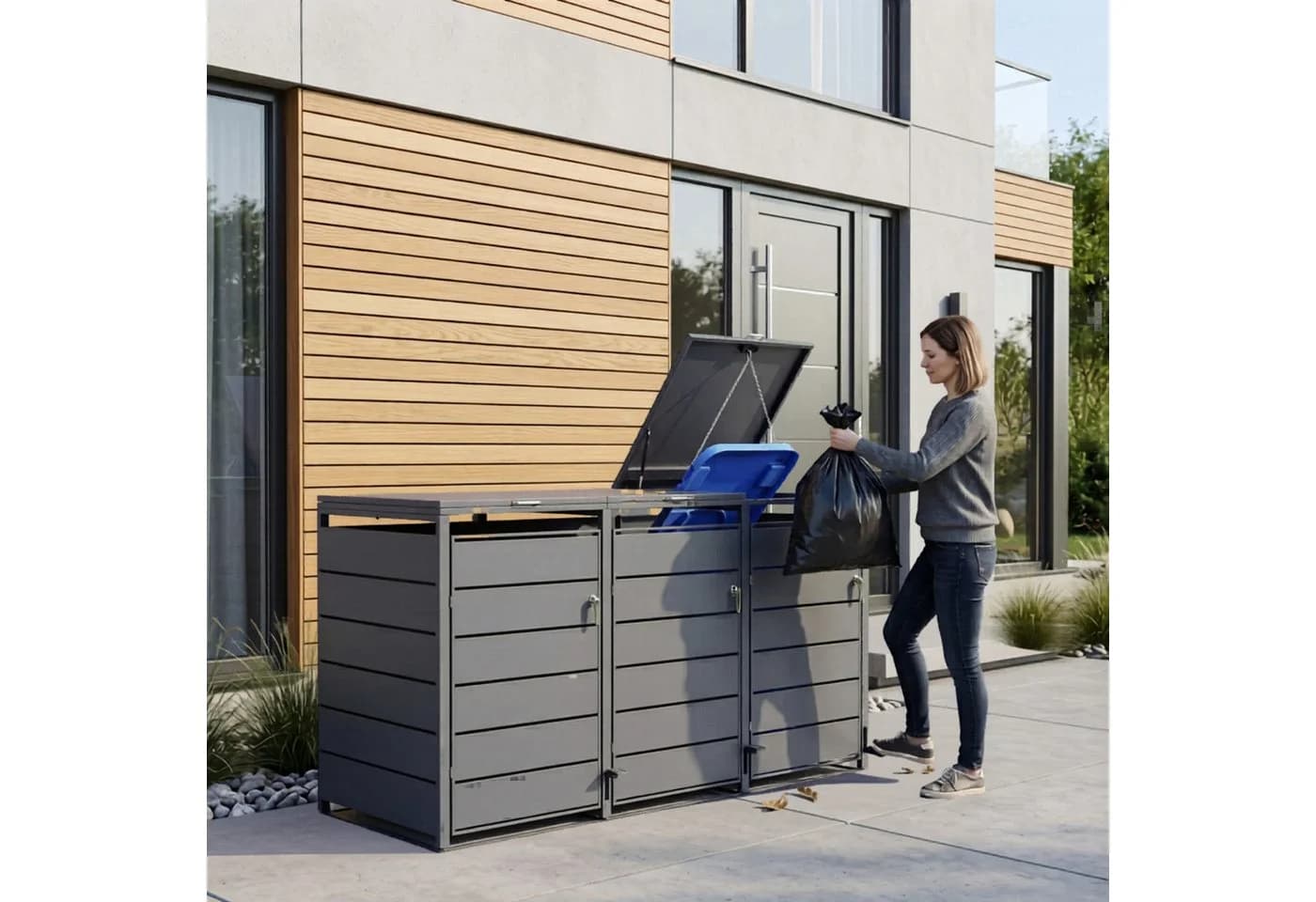 osoltus Mülltonnenbox PedBox mit Pedal für 3 Tonnen Anthrazit - Bild 4