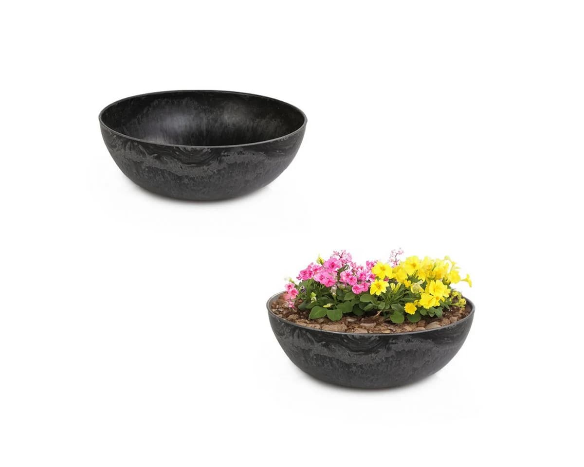 matches21 HOME & HOBBY Blumentopf Pflanzschalen für draußen Schwarz marmoriert - Bild 2