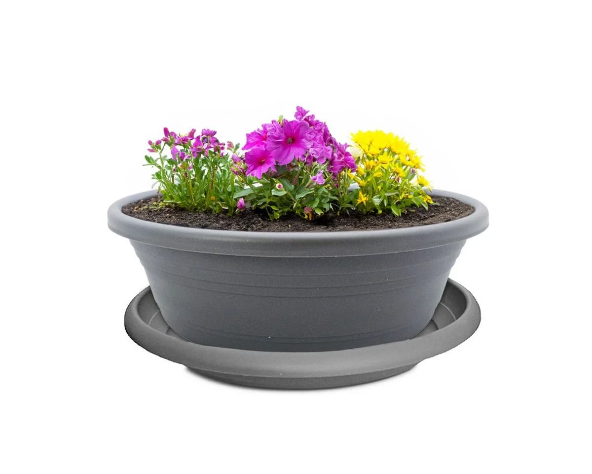 matches21 HOME & HOBBY Blumentopf mit Untersetzer grau - Bild 2