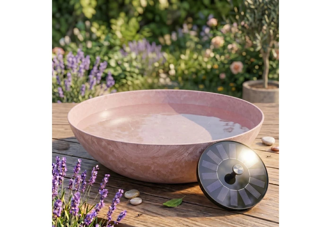 matches21 HOME & HOBBY Solar Brunnen Set 45 cm Schale Rosa - Bild 2