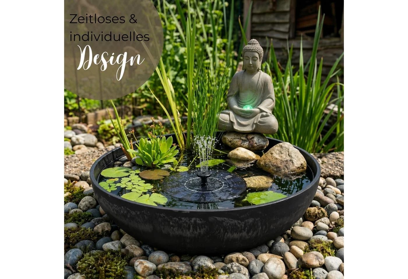 matches21 HOME & HOBBY Solar Brunnen Set 45 cm Schale Schwarz - Bild 4