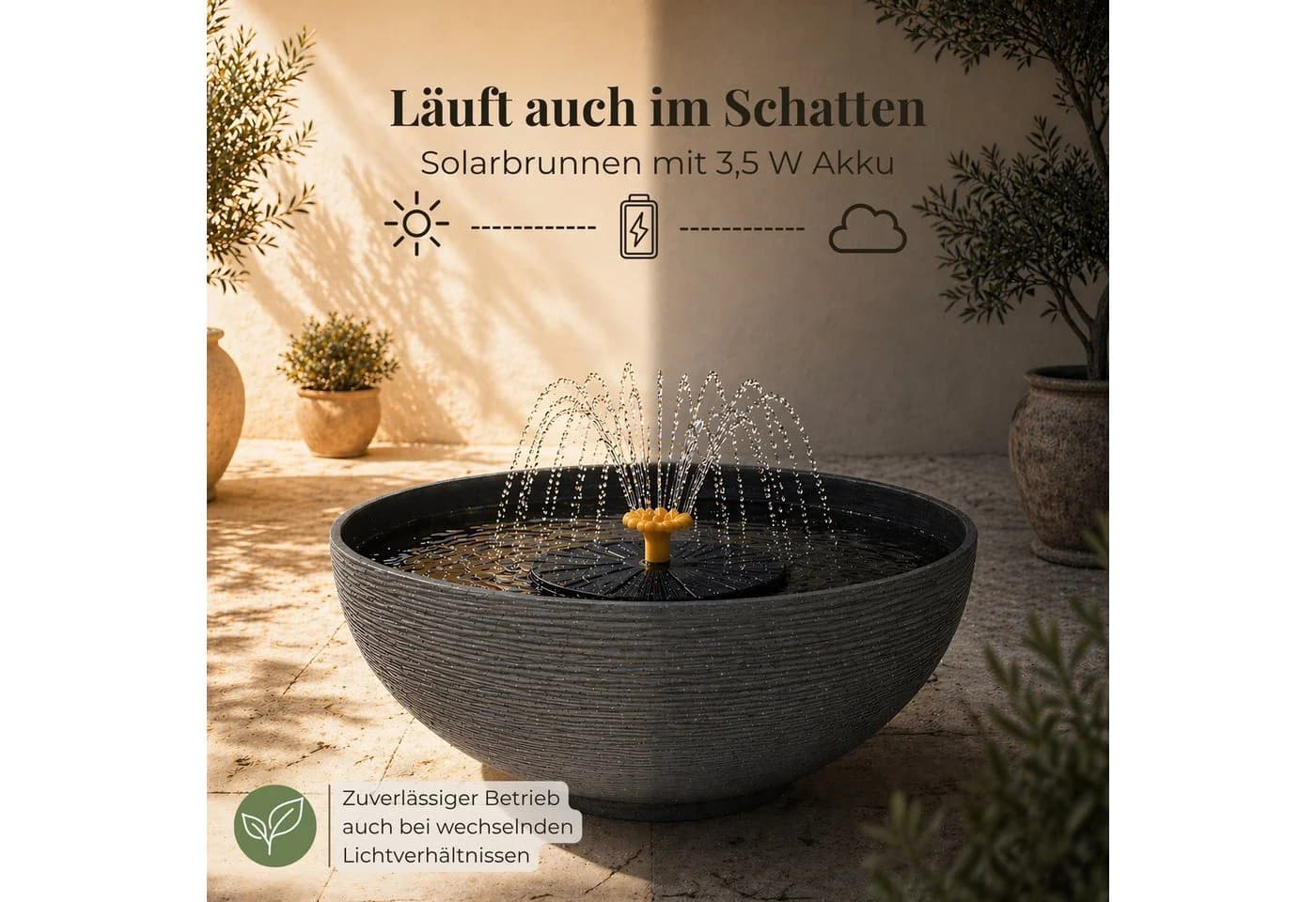 matches21 HOME & HOBBY Solar Brunnen Set Grau 50 cm Schale