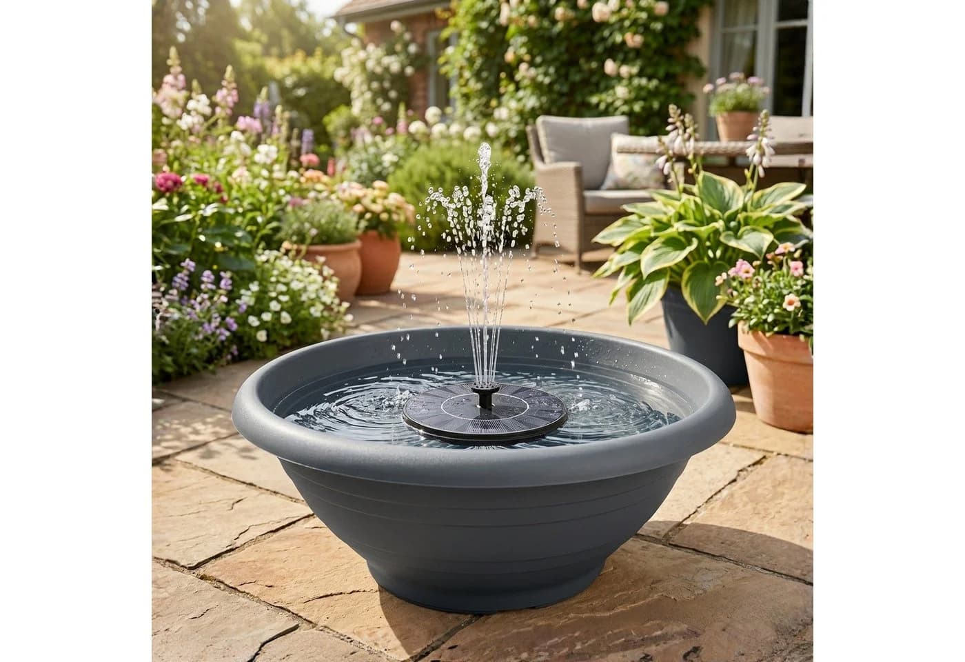 matches21 HOME & HOBBY Solar Brunnen Set Grau 50 cm Schale - Bild 2