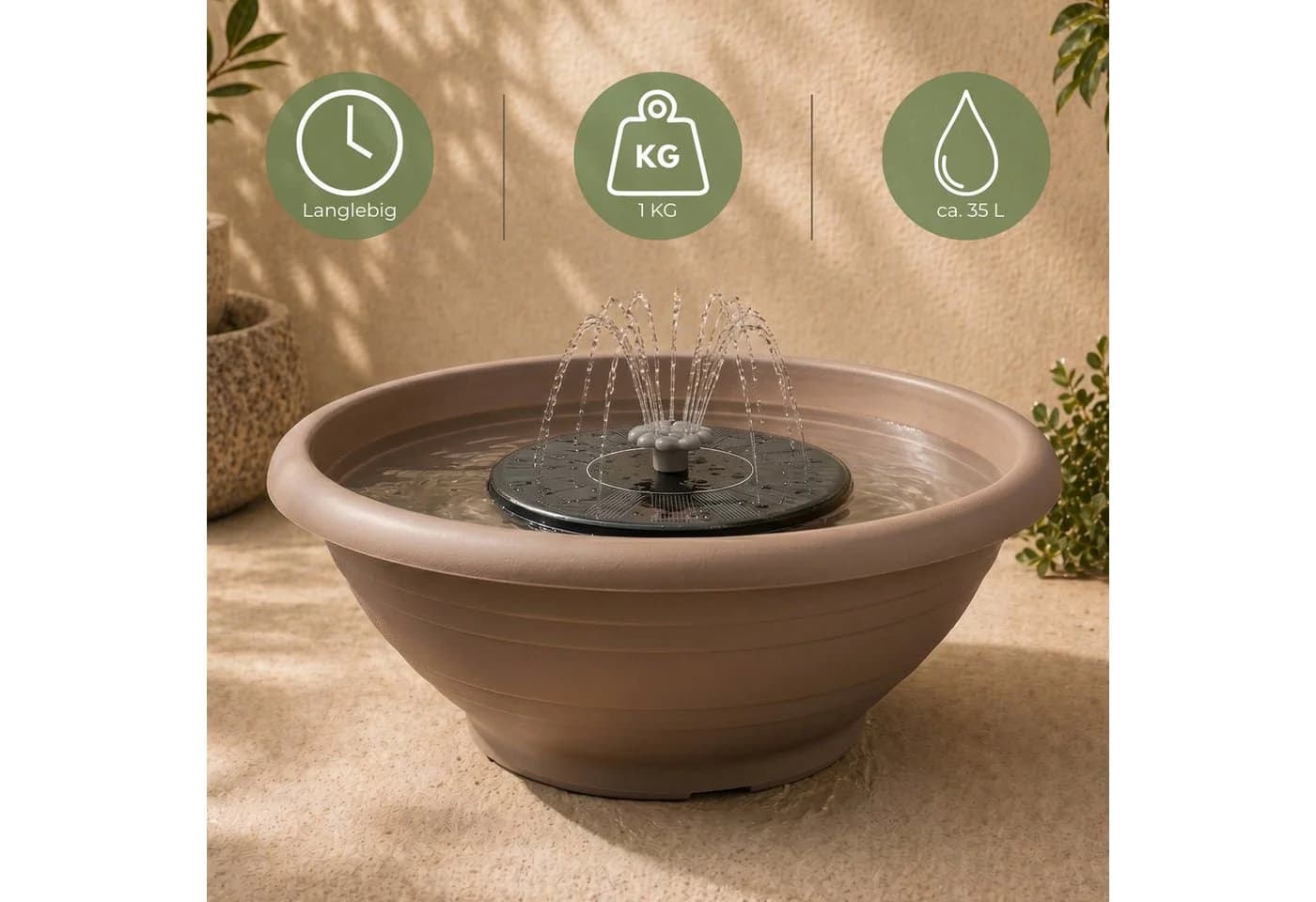 matches21 HOME & HOBBY Solar Brunnen Set Grau 50 cm Schale - Bild 4