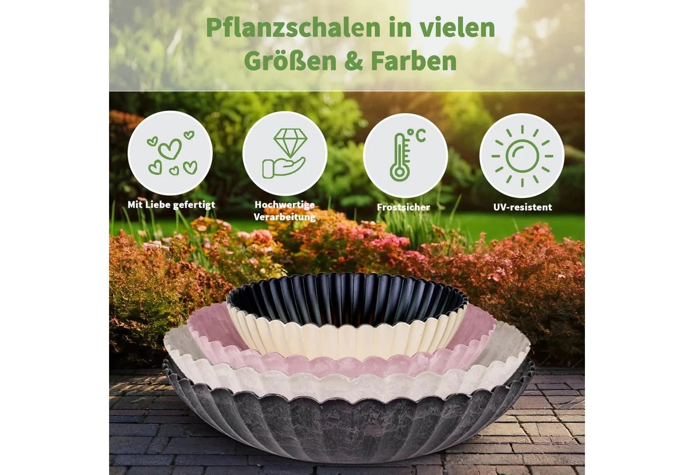 matches21 HOME & HOBBY Pflanzschale Rund Grün Wellendesign Wetterfest - Bild 3