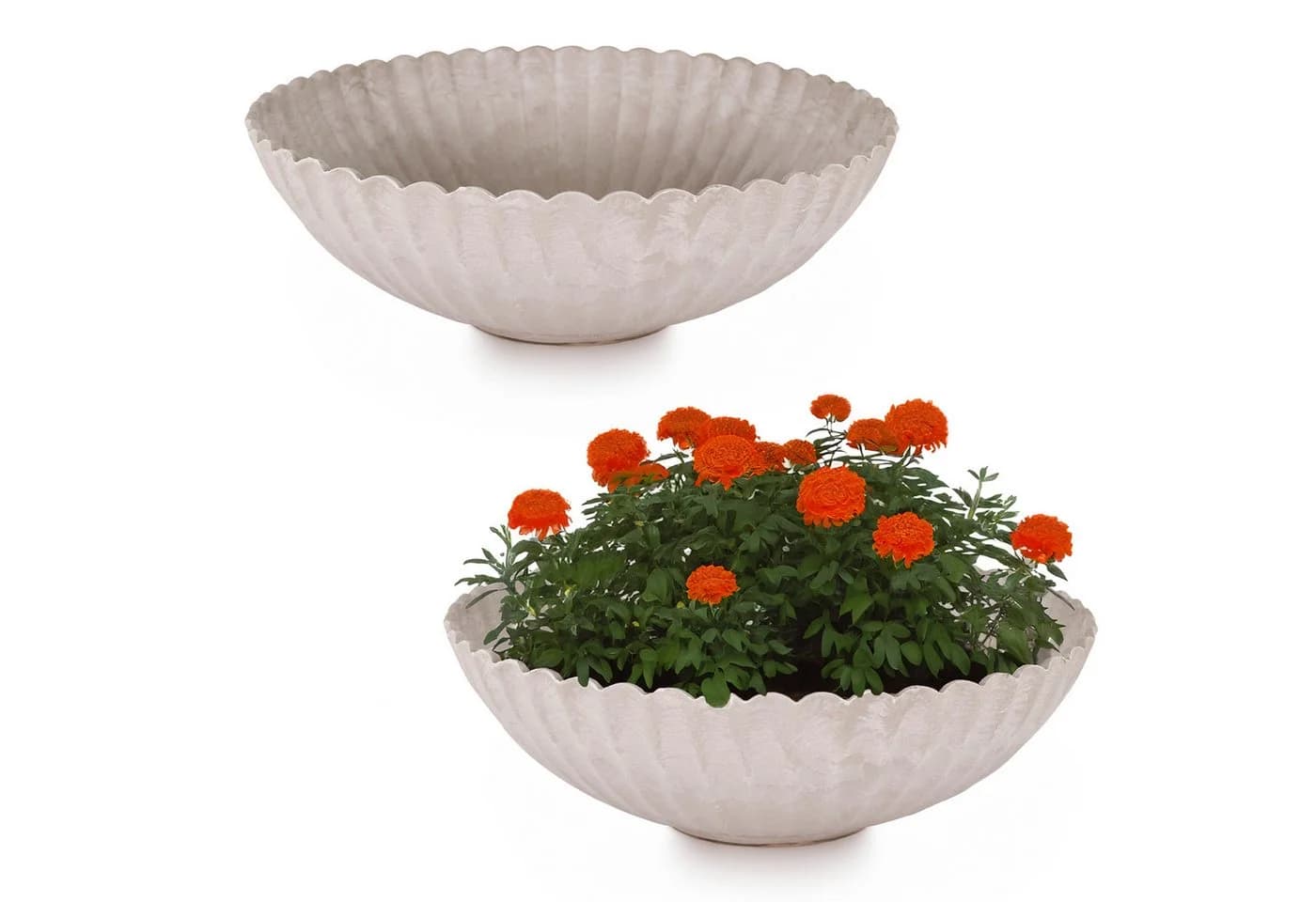 matches21 HOME & HOBBY Pflanzschale Rund Gewellt Beige Marmoriert 22 cm - Bild 2