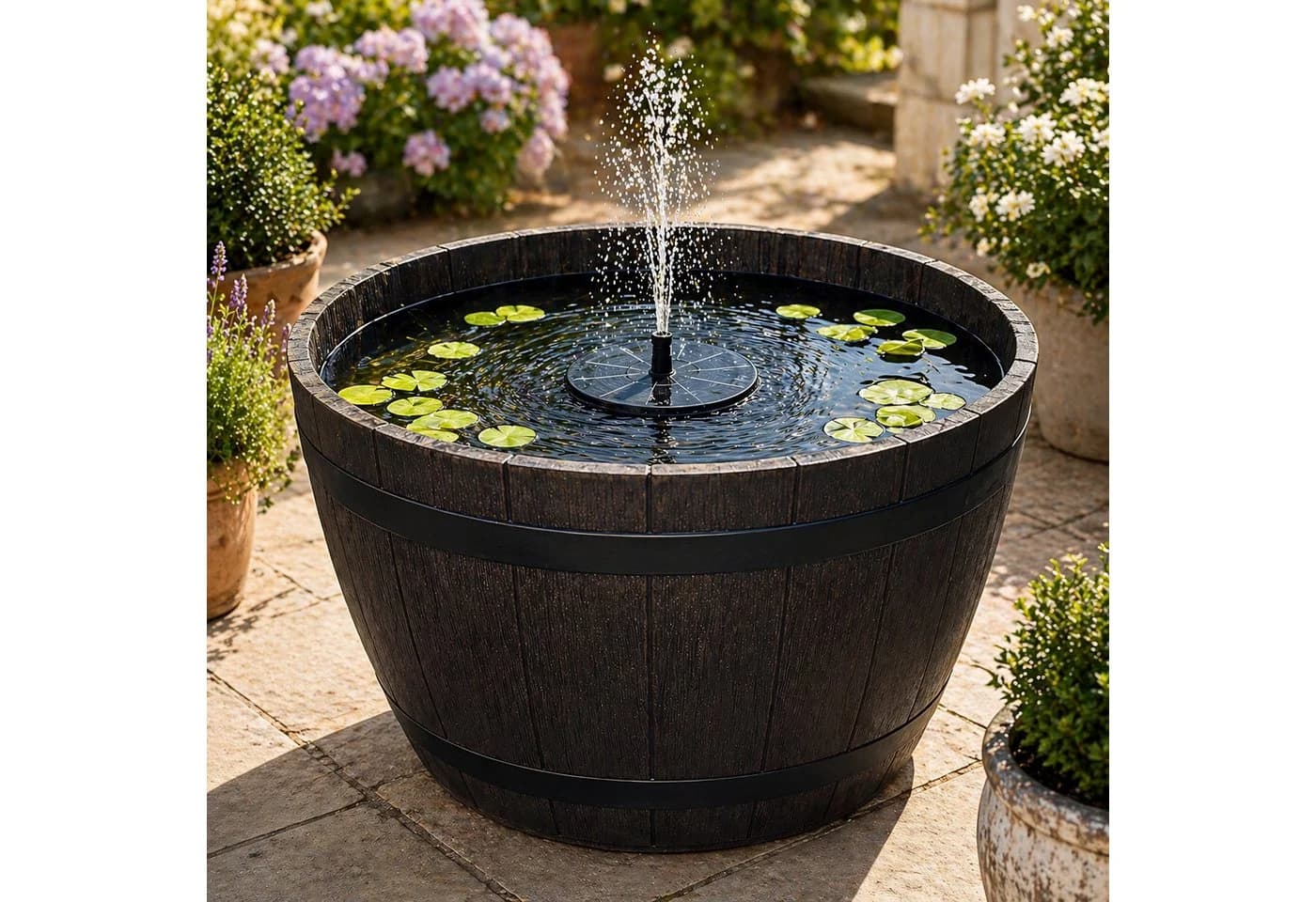 matches21 HOME & HOBBY Solar Brunnen Set 51 cm Schale Holzoptik Braun - Bild 2