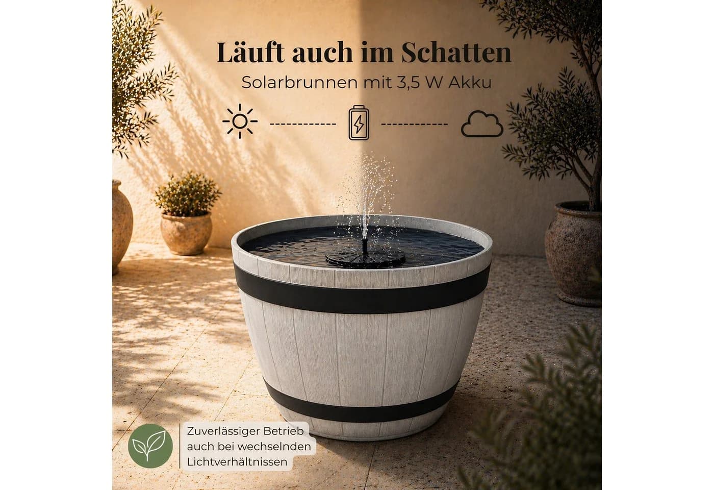 matches21 HOME & HOBBY Solar Brunnen Set 51 cm Schale Holzoptik Braun - Bild 3