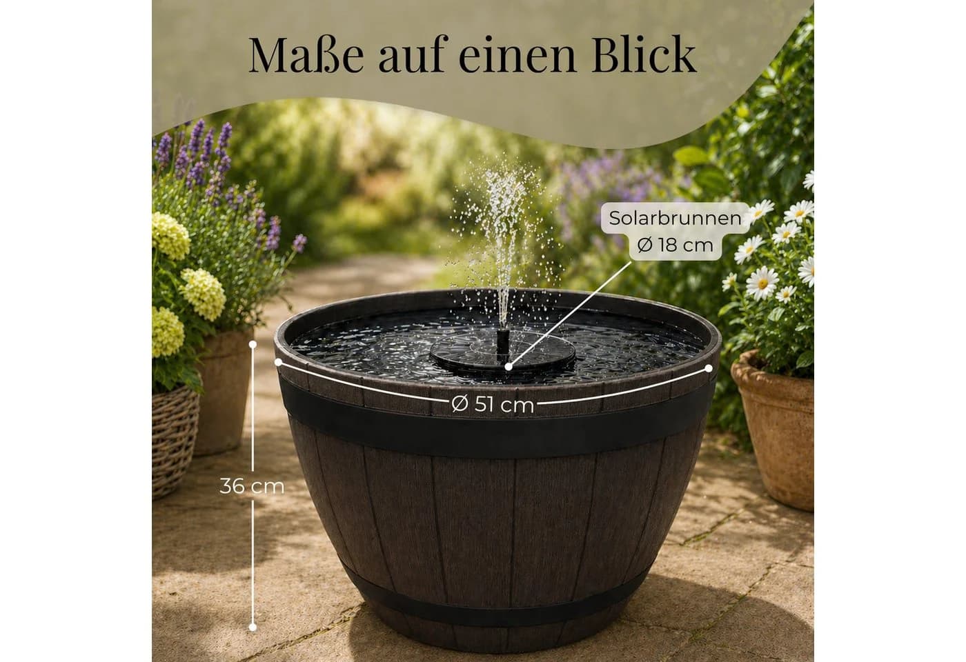 matches21 HOME & HOBBY Solar Brunnen Set 51 cm Schale Holzoptik Braun - Bild 4