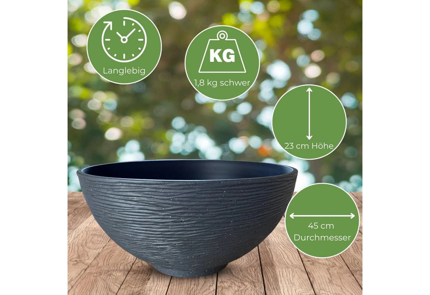 Blumentopf Große Pflanzschale Steinoptik Anthrazit 45x23cm Wetterfest