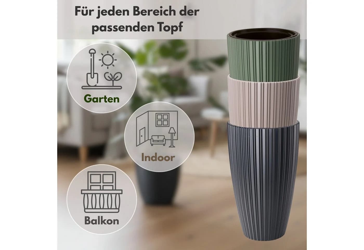 matches21 HOME & HOBBY Blumentopf ZENTO Schwarz - Bild 3