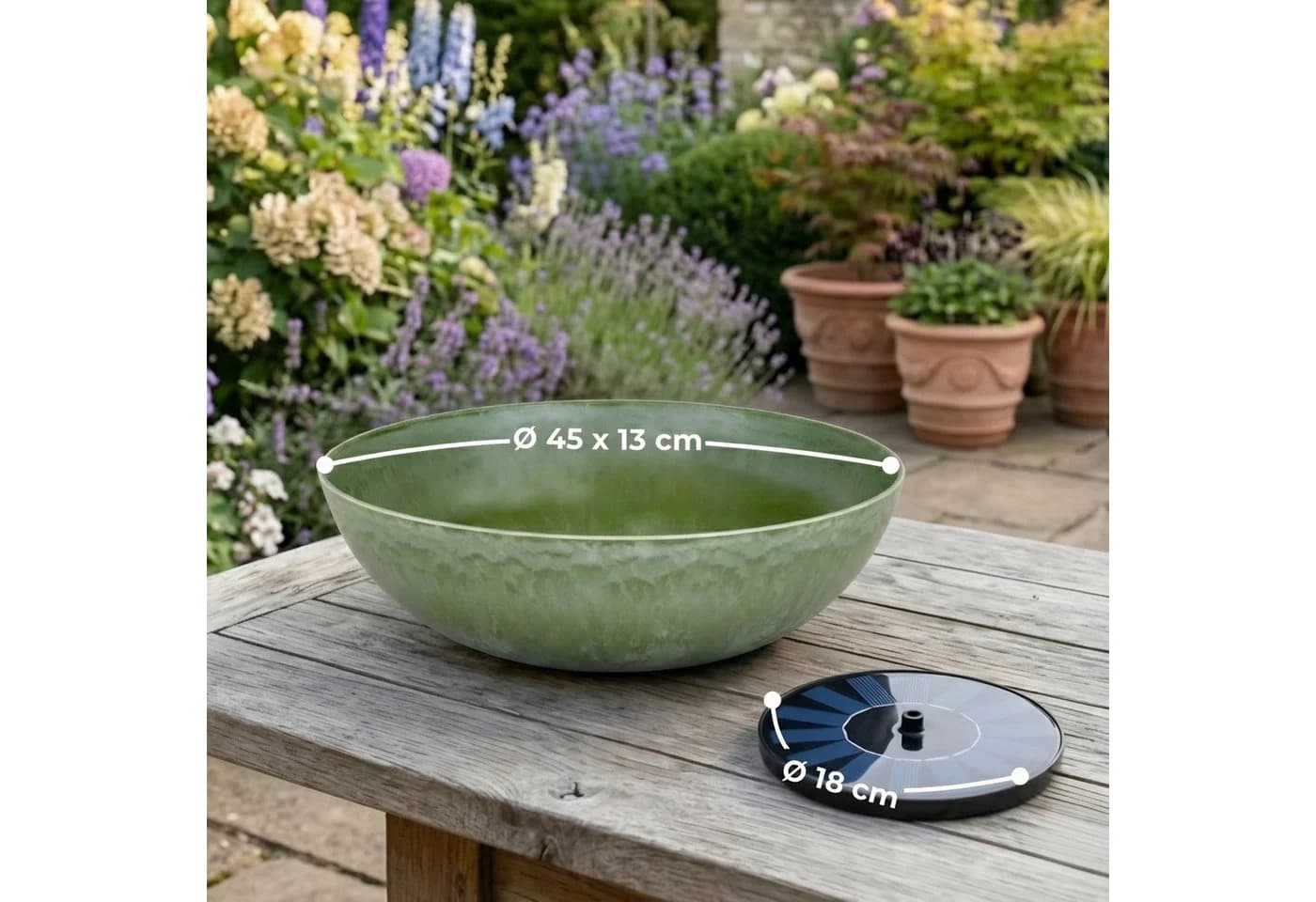 matches21 HOME & HOBBY Solar-Brunnen Set 45 cm Schale Grün