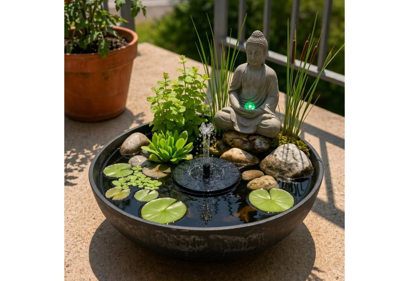 matches21 HOME & HOBBY Solar-Brunnen Set 45 cm Schale Grün - Bild 5