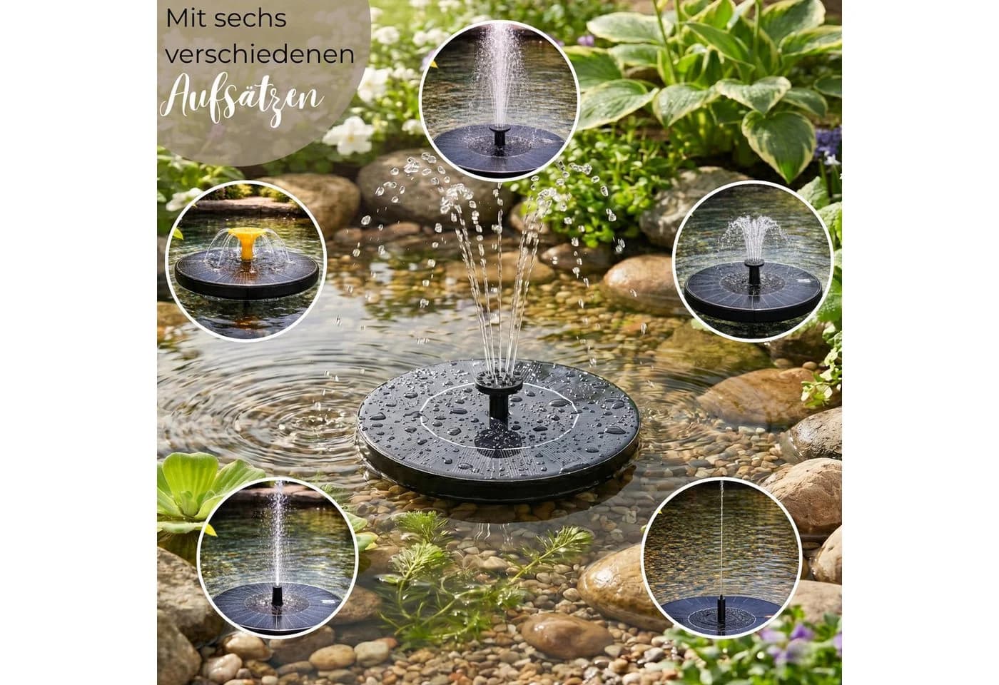 matches21 HOME & HOBBY Solar Brunnen Set 45cm Grün mit Wasserfontäne - Bild 3