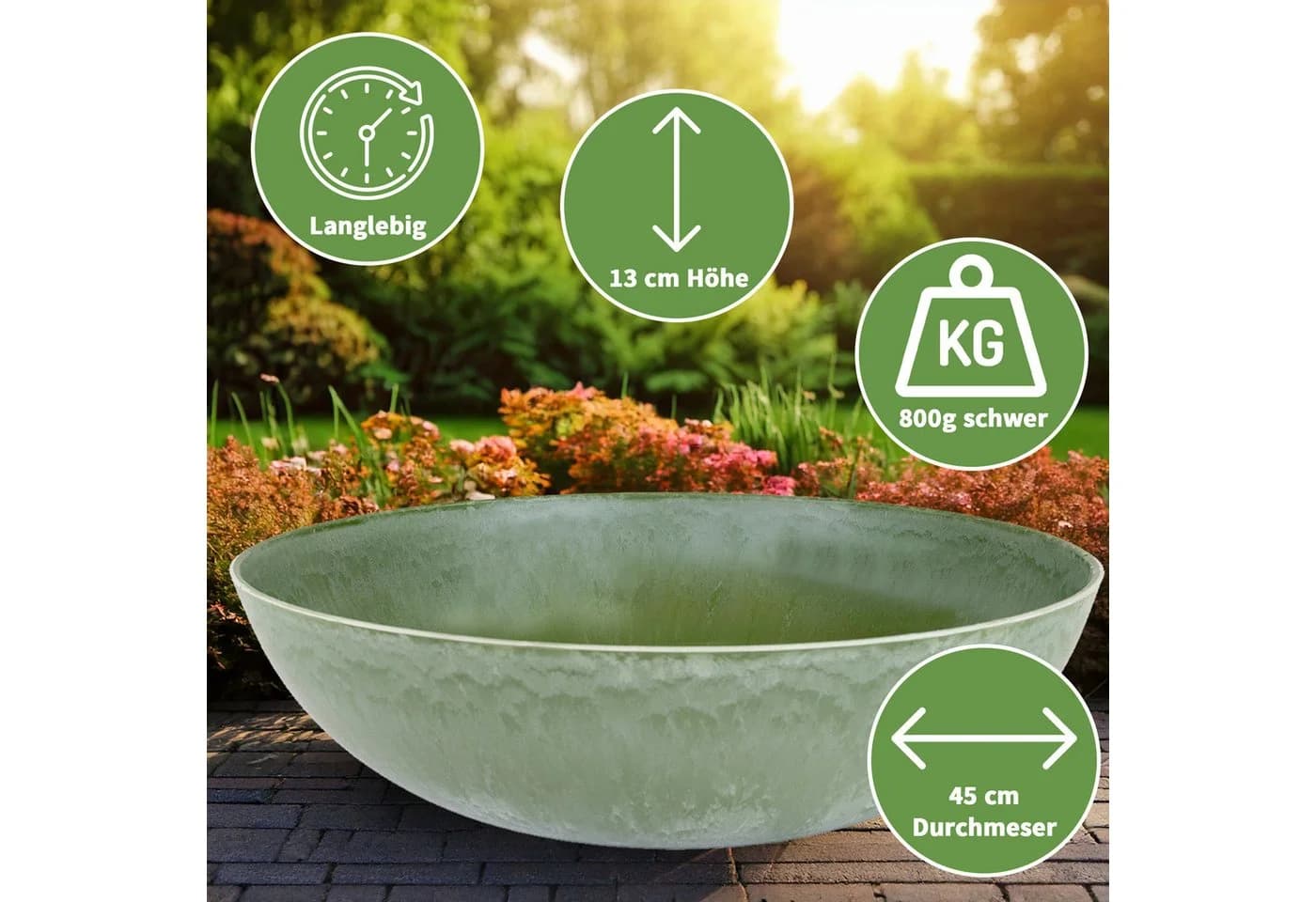 matches21 HOME & HOBBY Solarbrunnen Set 45 cm Schale grün mit Fontäne