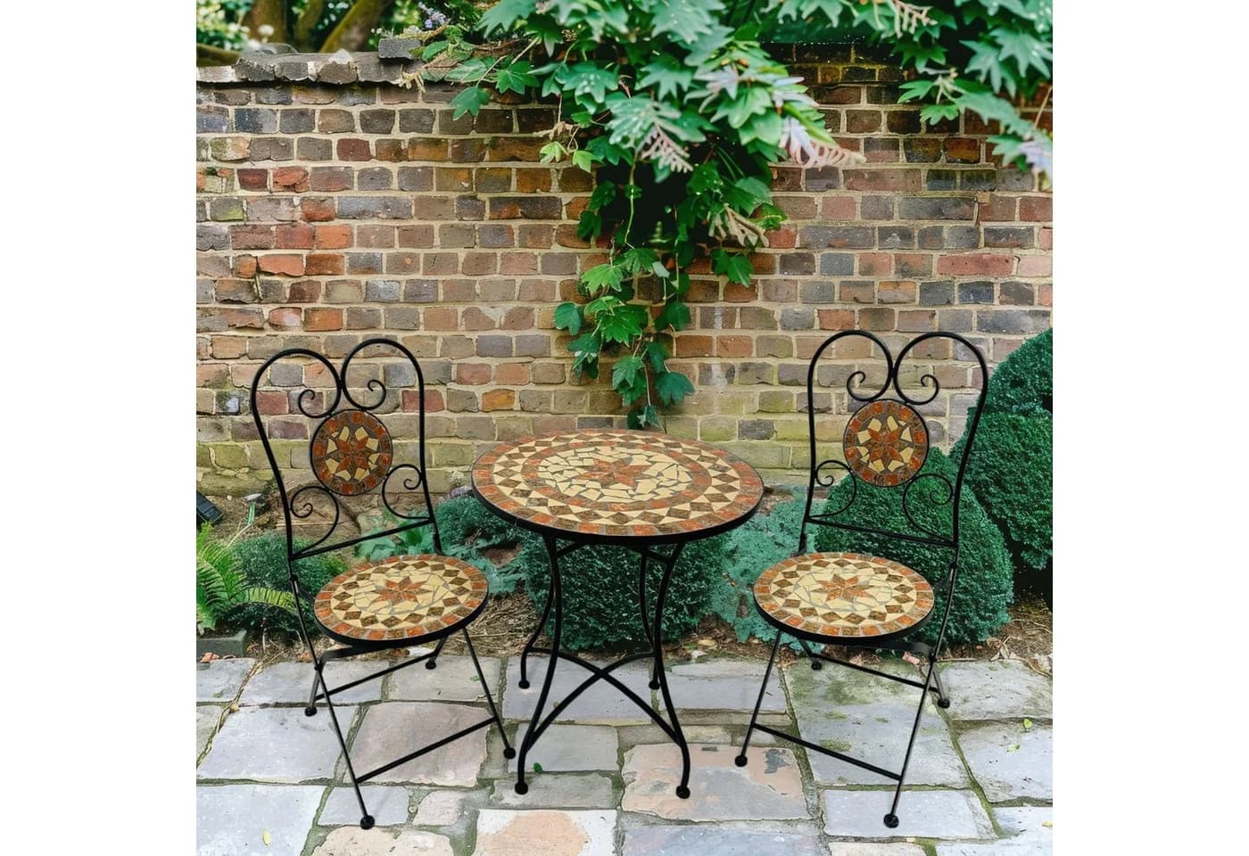 Wohnando Bistroset 3-tlg. Schwarz Terracotta Mosaik Metall - Bild 2