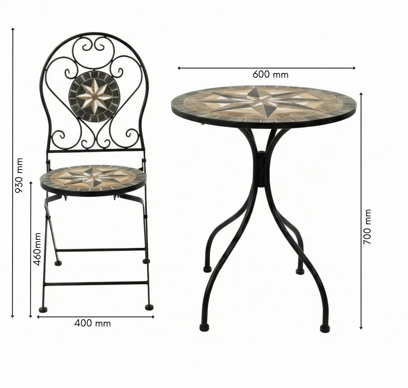 Wohnando Bistroset 3-tlg. Metall Mosaik Schwarz/Braun