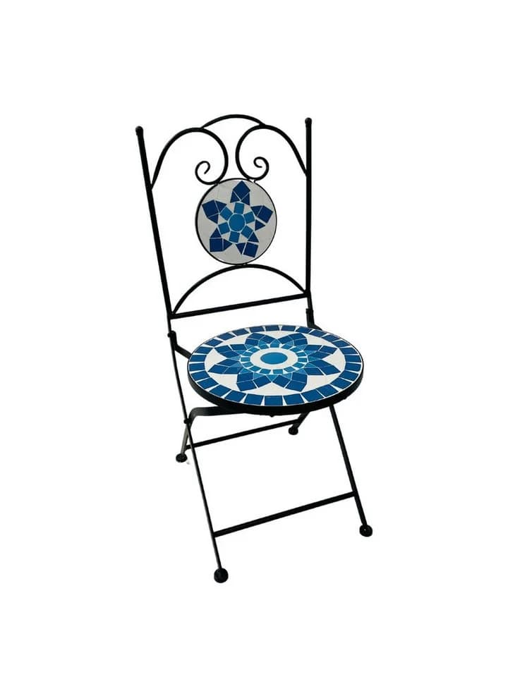 Wohnando Bistroset Orion 3-tlg. Metalltisch Mosaik-Design Weiß/Blau